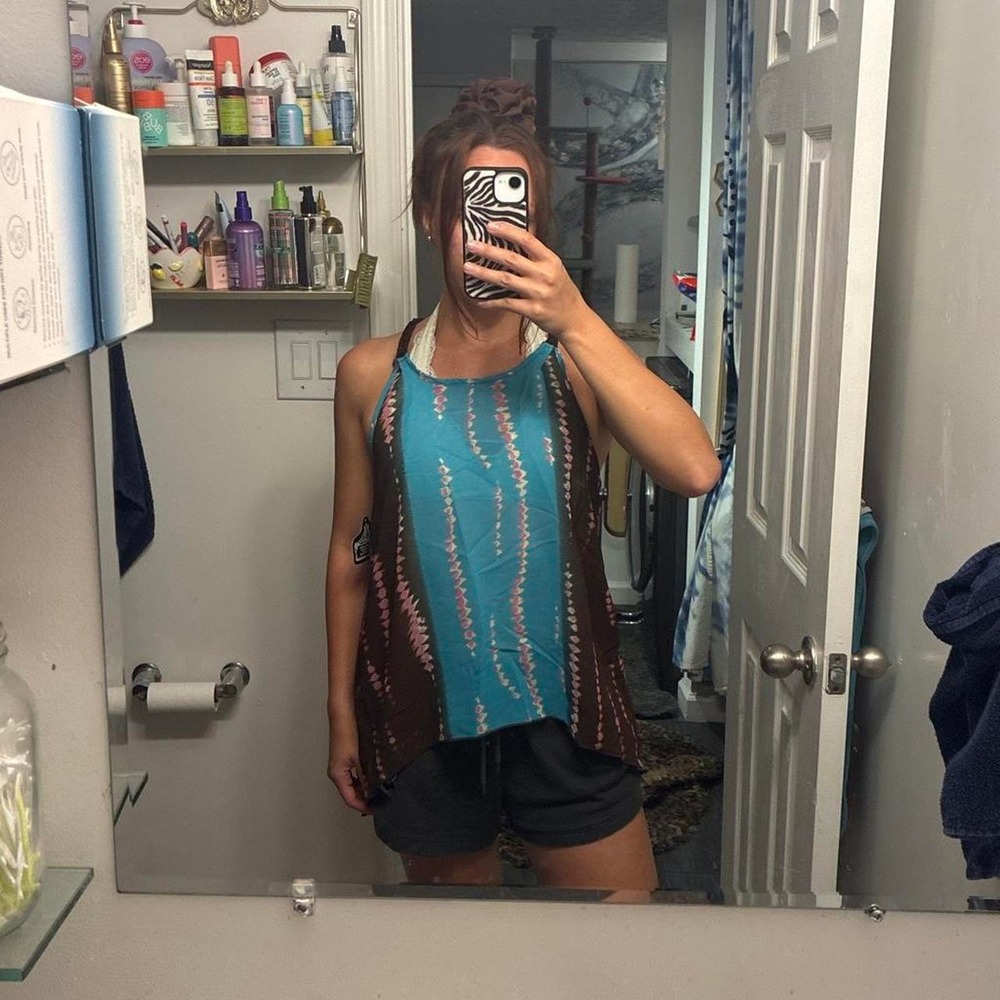 Deadstock Angie Tie Dye Mesh Halter Tank Top Braided Tie Back
